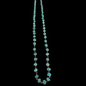 Vtg Aquamarine Gemstone Necklace Sterling Silver Chain & Lobster Clasp Boho